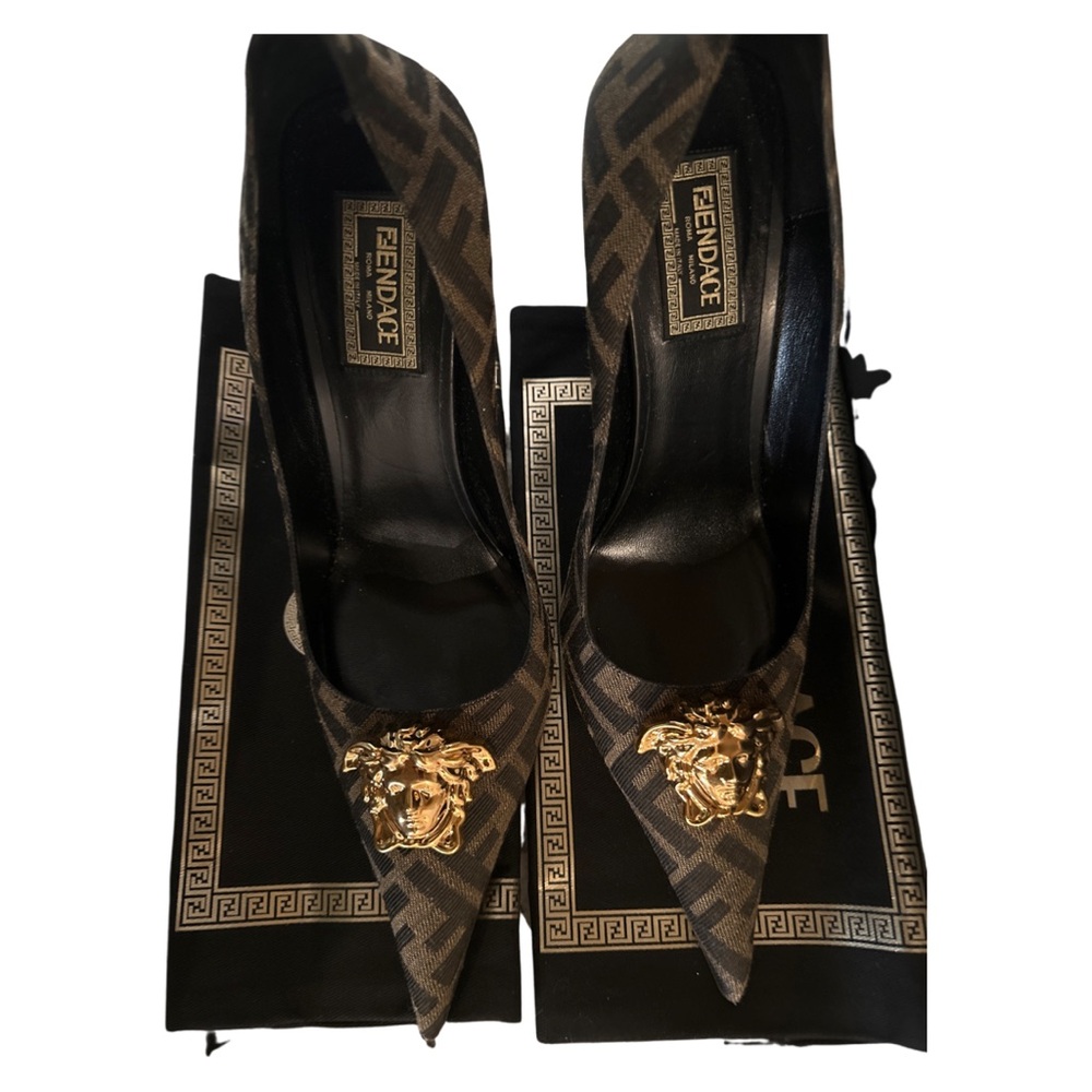 Fendi Versace collab (FENDACE) Brown and Gold Heels - Picture 14 of 16
